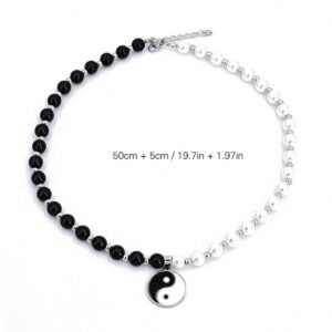 1 Pièce Pendentif En Alliage De Conception Tai Chi Yin Yang Simple À La Mode Avec Incrustation De Fausses Perles Noires Et Blanches Collier Personnalisé Pour Hommes