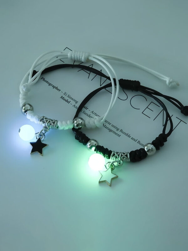 2 pièces Lumineux Noir & Blanc Étoile Tressé couple bracelets , Amitié Cadeau Pour Étudiants Ou Meilleurs Amis