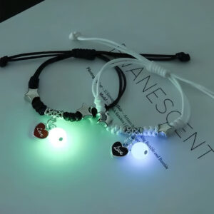 2 pièces Lumineux Noir & Blanc Étoile Tressé couple bracelets , Amitié Cadeau Pour Étudiants Ou Meilleurs Amis