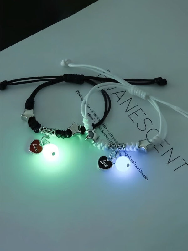 2 pièces Lumineux Noir & Blanc Étoile Tressé couple bracelets , Amitié Cadeau Pour Étudiants Ou Meilleurs Amis – Image 2