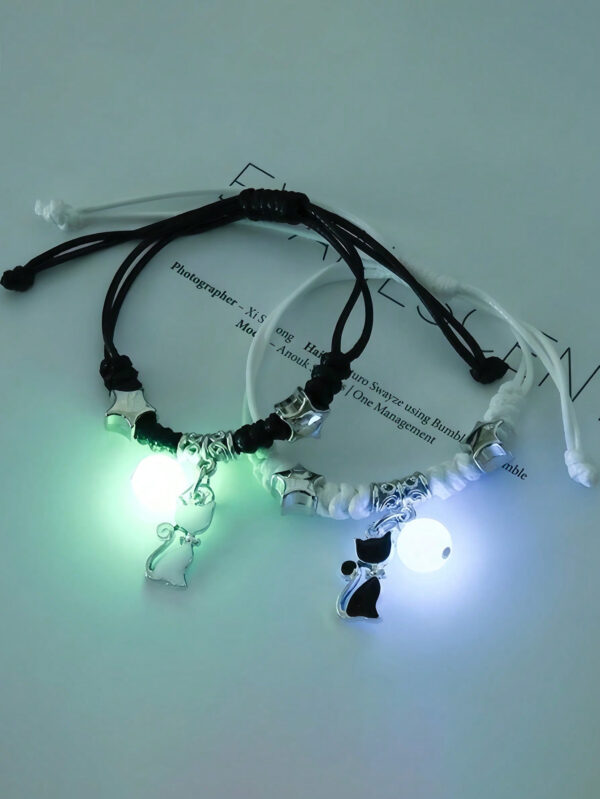 2 pièces Lumineux Noir & Blanc Étoile Tressé couple bracelets , Amitié Cadeau Pour Étudiants Ou Meilleurs Amis – Image 3