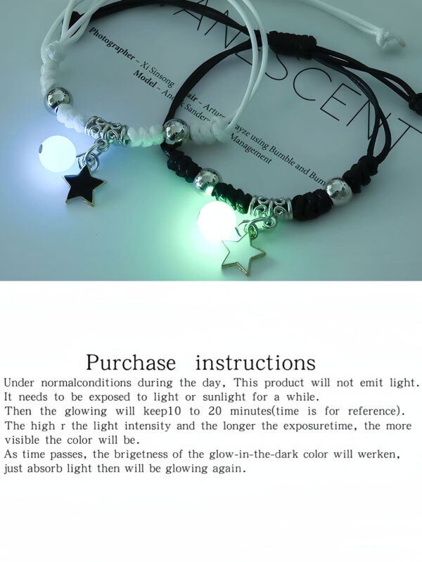 2 pièces Lumineux Noir & Blanc Étoile Tressé couple bracelets , Amitié Cadeau Pour Étudiants Ou Meilleurs Amis – Image 4