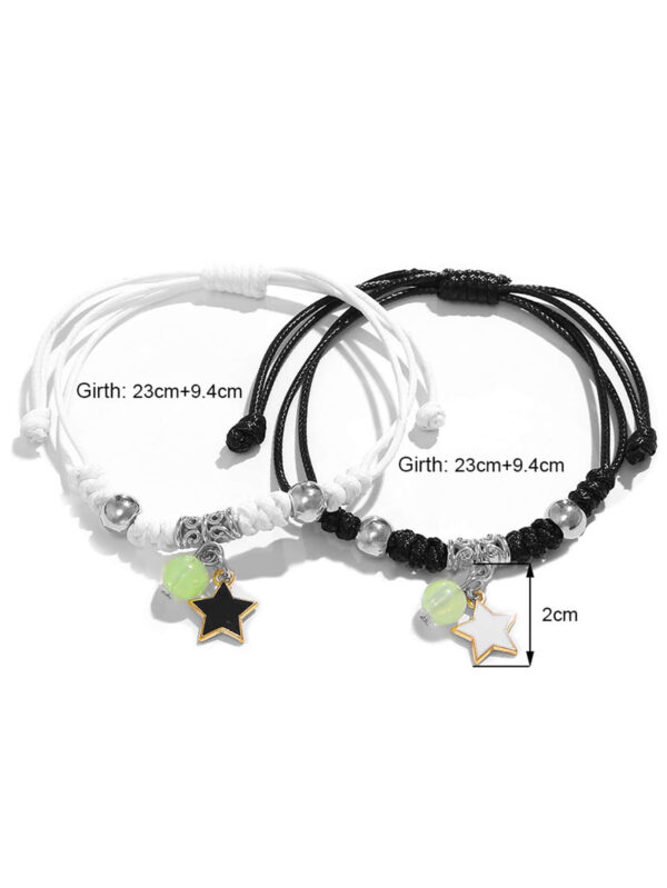 2 pièces Lumineux Noir & Blanc Étoile Tressé couple bracelets , Amitié Cadeau Pour Étudiants Ou Meilleurs Amis – Image 5