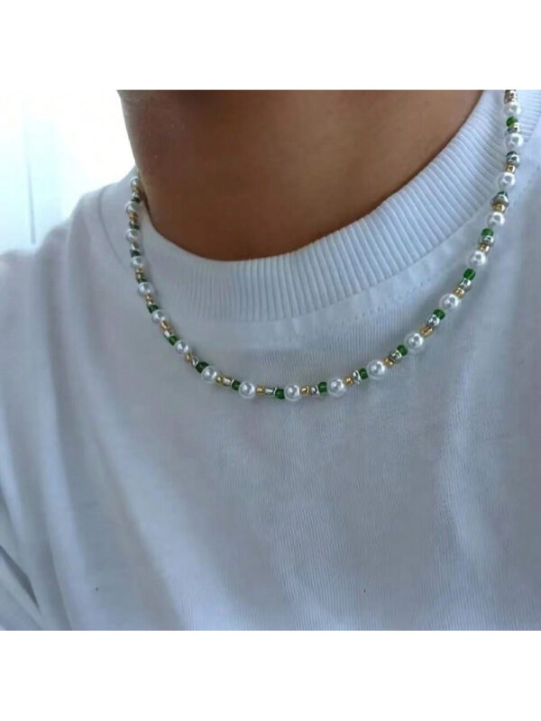 1 pièce Collier fait-main unisexe avec perle fausse et perles en verre non assorties – Image 2