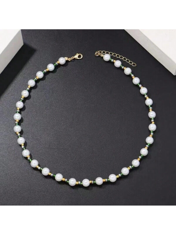 1 pièce Collier fait-main unisexe avec perle fausse et perles en verre non assorties – Image 3