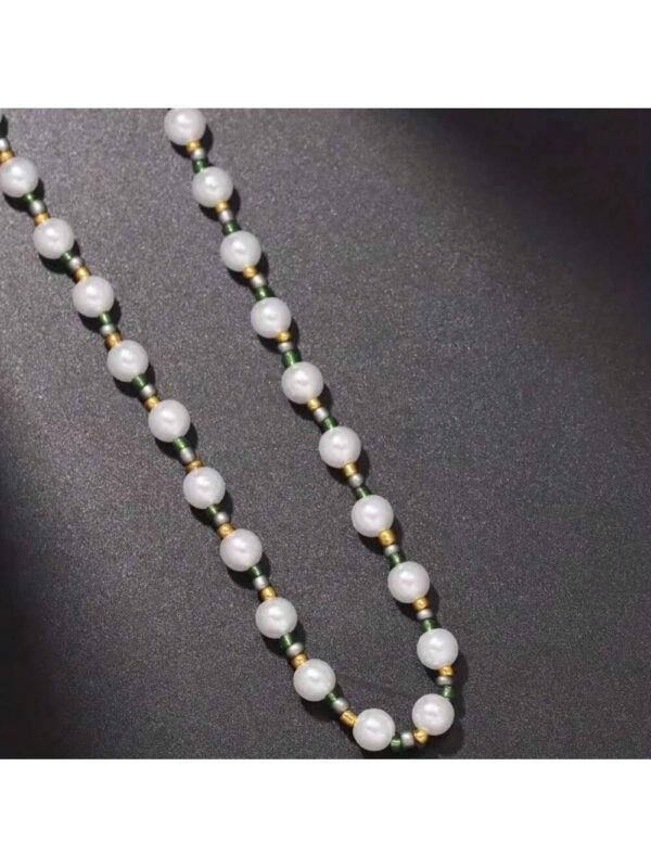 1 pièce Collier fait-main unisexe avec perle fausse et perles en verre non assorties – Image 4