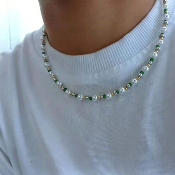 1 pièce Collier fait-main unisexe avec perle fausse et perles en verre non assorties – Image 8