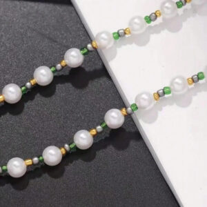 1 pièce Collier fait-main unisexe avec perle fausse et perles en verre non assorties