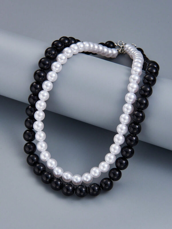 2 pièces Collier simple tendance en perles noires et blanches, perles factices de 6 à 10 mm de diamètre. Convient pour les cadeaux de la Saint-Valentin et les vacances pour les couples, et pour le port quotidien des hommes pour la Saint-Valentin – Image 7