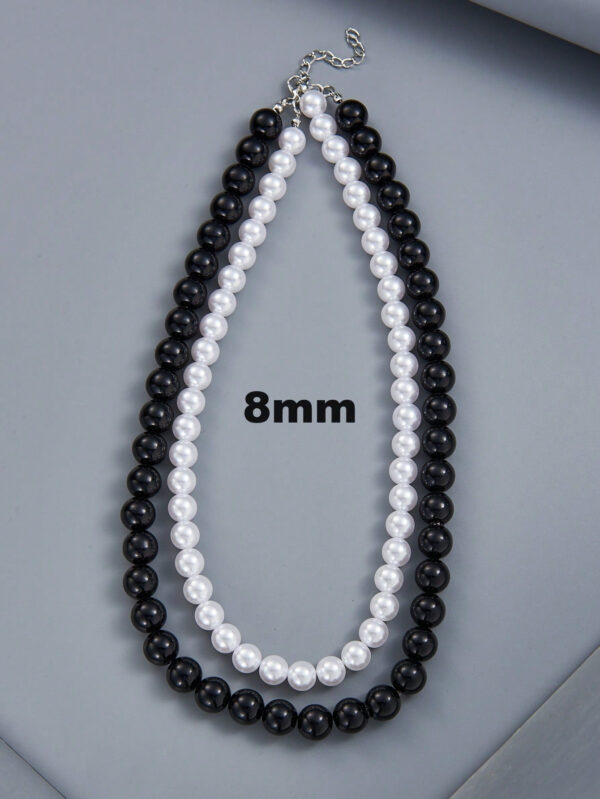 2 pièces Collier simple tendance en perles noires et blanches, perles factices de 6 à 10 mm de diamètre. Convient pour les cadeaux de la Saint-Valentin et les vacances pour les couples, et pour le port quotidien des hommes pour la Saint-Valentin – Image 9