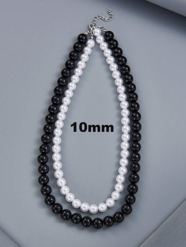 2 pièces Collier simple tendance en perles noires et blanches, perles factices de 6 à 10 mm de diamètre. Convient pour les cadeaux de la Saint-Valentin et les vacances pour les couples, et pour le port quotidien des hommes pour la Saint-Valentin – Image 10