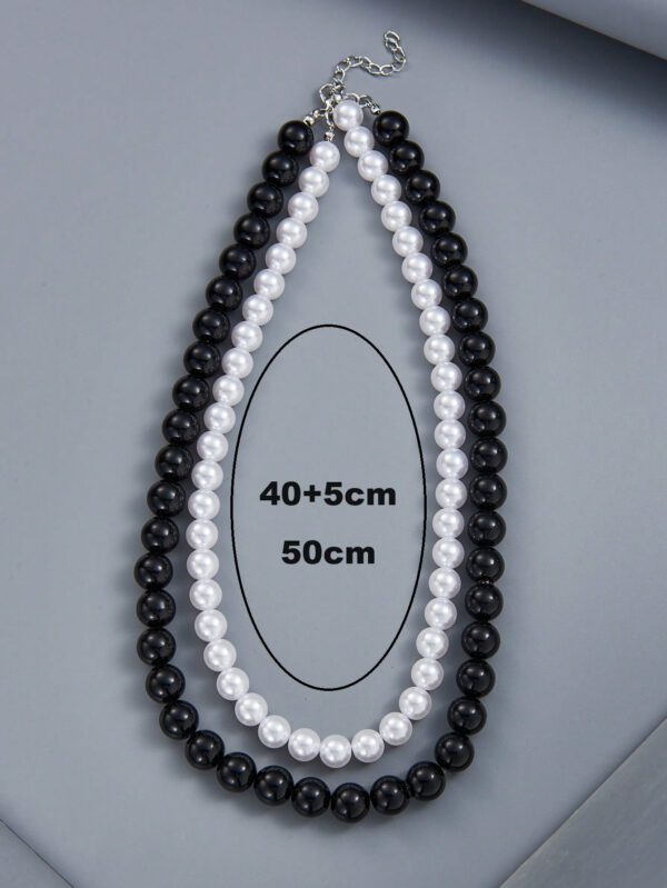2 pièces Collier simple tendance en perles noires et blanches, perles factices de 6 à 10 mm de diamètre. Convient pour les cadeaux de la Saint-Valentin et les vacances pour les couples, et pour le port quotidien des hommes pour la Saint-Valentin – Image 11