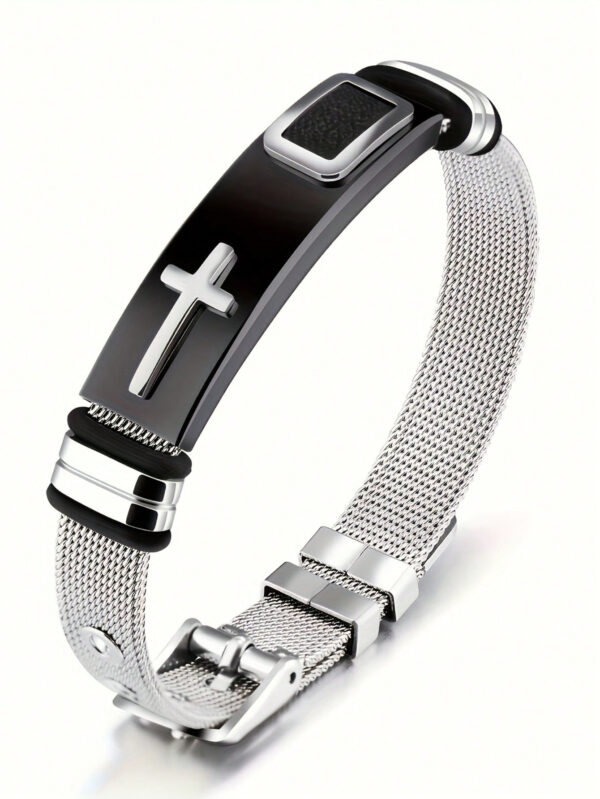 1 Pièce Bracelet Ajustable Pour Homme Avec Pendentif Croix En Acier Inoxydable À La Mode Plaqué Or 18 Carats