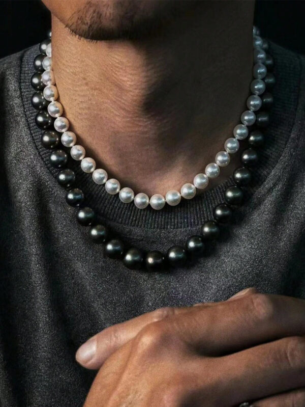 2 pièces Collier simple tendance en perles noires et blanches, perles factices de 6 à 10 mm de diamètre. Convient pour les cadeaux de la Saint-Valentin et les vacances pour les couples, et pour le port quotidien des hommes pour la Saint-Valentin – Image 16