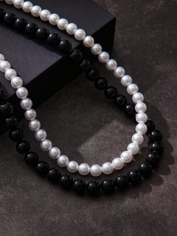 2 pièces Collier simple tendance en perles noires et blanches, perles factices de 6 à 10 mm de diamètre. Convient pour les cadeaux de la Saint-Valentin et les vacances pour les couples, et pour le port quotidien des hommes pour la Saint-Valentin – Image 17