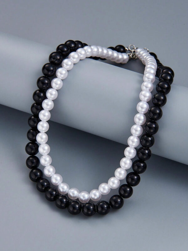 2 pièces Collier simple tendance en perles noires et blanches, perles factices de 6 à 10 mm de diamètre. Convient pour les cadeaux de la Saint-Valentin et les vacances pour les couples, et pour le port quotidien des hommes pour la Saint-Valentin – Image 20