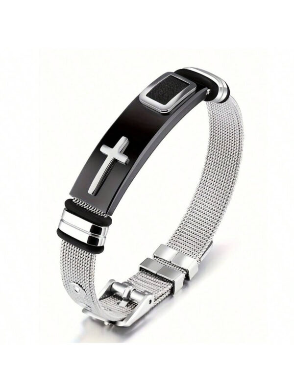 1 Pièce Bracelet Ajustable Pour Homme Avec Pendentif Croix En Acier Inoxydable À La Mode Plaqué Or 18 Carats – Image 9