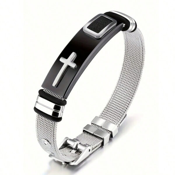 1 Pièce Bracelet Ajustable Pour Homme Avec Pendentif Croix En Acier Inoxydable À La Mode Plaqué Or 18 Carats – Image 10