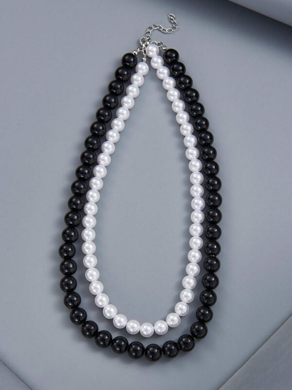 2 pièces Collier simple tendance en perles noires et blanches, perles factices de 6 à 10 mm de diamètre. Convient pour les cadeaux de la Saint-Valentin et les vacances pour les couples, et pour le port quotidien des hommes pour la Saint-Valentin – Image 21