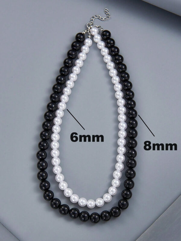 2 pièces Collier simple tendance en perles noires et blanches, perles factices de 6 à 10 mm de diamètre. Convient pour les cadeaux de la Saint-Valentin et les vacances pour les couples, et pour le port quotidien des hommes pour la Saint-Valentin – Image 22