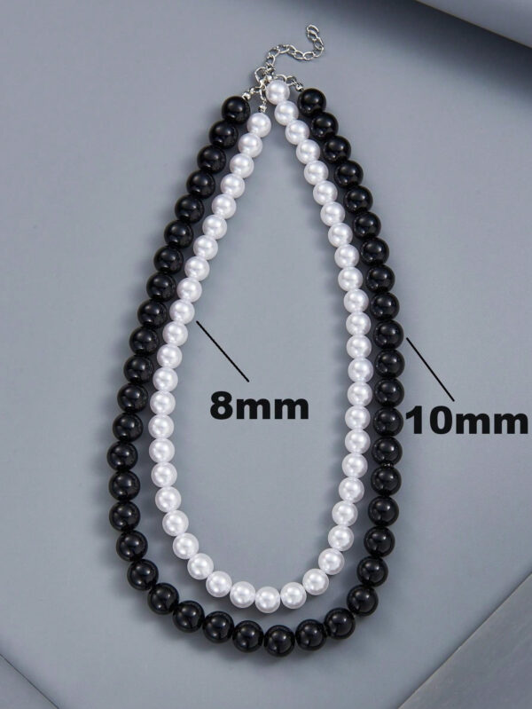 2 pièces Collier simple tendance en perles noires et blanches, perles factices de 6 à 10 mm de diamètre. Convient pour les cadeaux de la Saint-Valentin et les vacances pour les couples, et pour le port quotidien des hommes pour la Saint-Valentin – Image 23