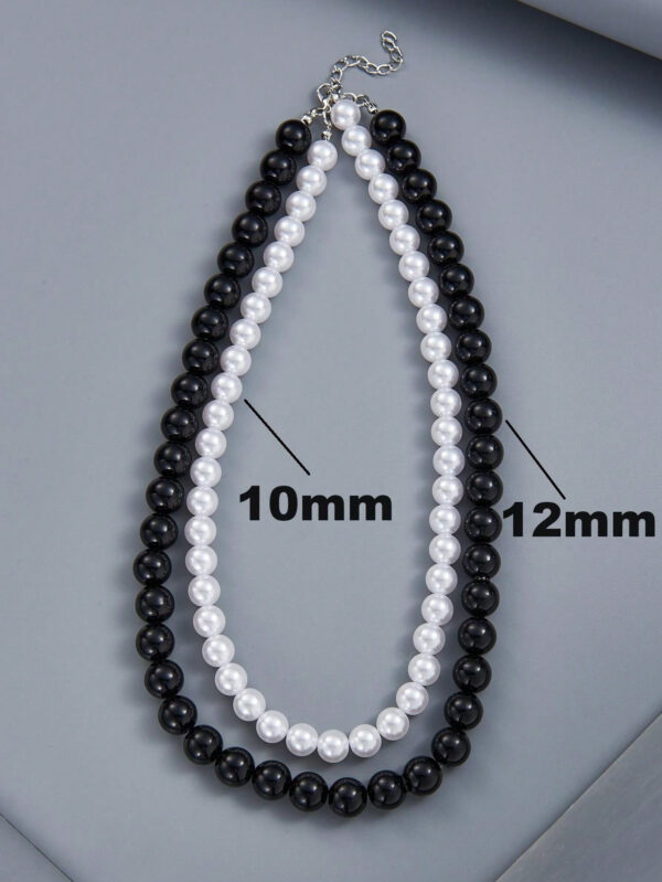 2 pièces Collier simple tendance en perles noires et blanches, perles factices de 6 à 10 mm de diamètre. Convient pour les cadeaux de la Saint-Valentin et les vacances pour les couples, et pour le port quotidien des hommes pour la Saint-Valentin – Image 24