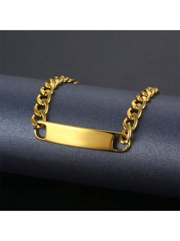 1 Pièce Bracelet En Acier Inoxydable 18k Plaqué Or Simple Et À La Mode Avec Une Plaque Incurvée Ajustable Pour Les Hommes Et Les Femmes, Cadeau De Bijoux Pour Couple, Petit Ami – Image 2