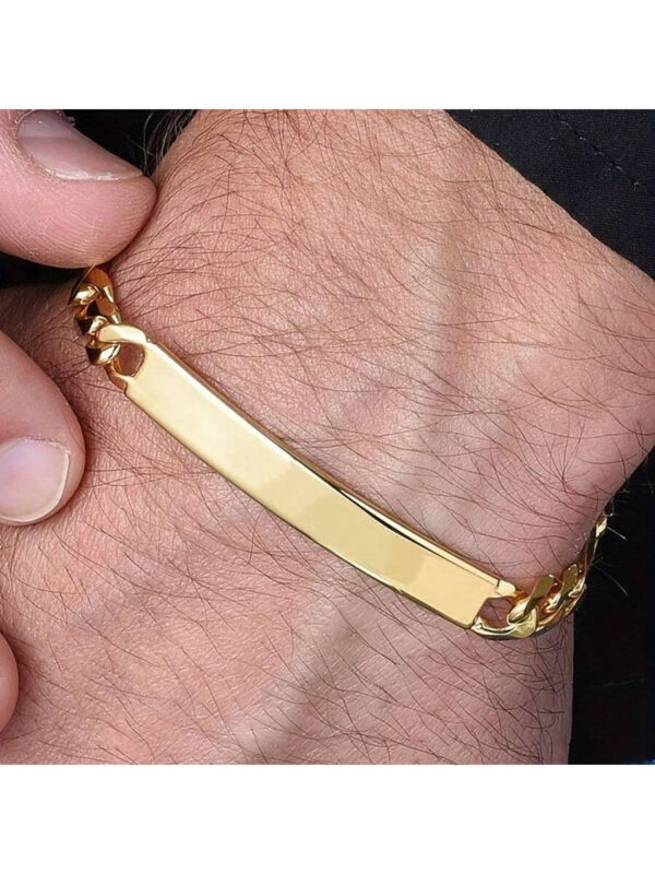 1 Pièce Bracelet En Acier Inoxydable 18k Plaqué Or Simple Et À La Mode Avec Une Plaque Incurvée Ajustable Pour Les Hommes Et Les Femmes, Cadeau De Bijoux Pour Couple, Petit Ami – Image 3