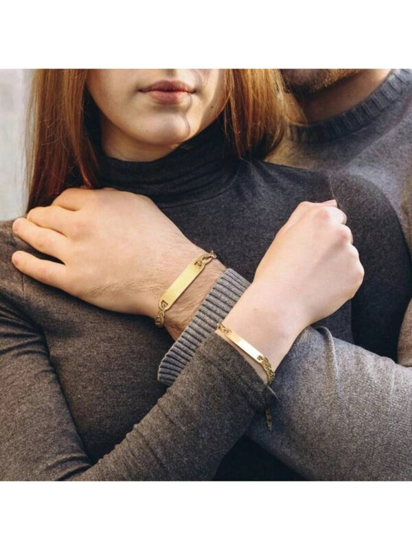 1 Pièce Bracelet En Acier Inoxydable 18k Plaqué Or Simple Et À La Mode Avec Une Plaque Incurvée Ajustable Pour Les Hommes Et Les Femmes, Cadeau De Bijoux Pour Couple, Petit Ami – Image 5