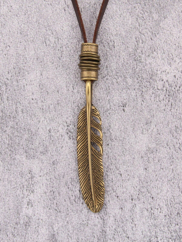 1 pièce Collier marron réglable avec pendentif en alliage en forme de plume, collier à longue chaîne décoratif unisexe, cadeau pour les fêtes – Image 3