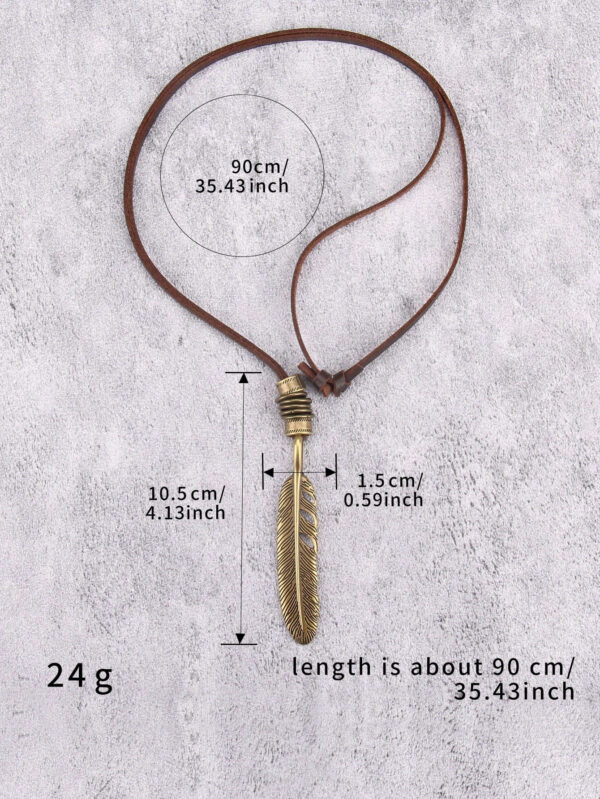 1 pièce Collier marron réglable avec pendentif en alliage en forme de plume, collier à longue chaîne décoratif unisexe, cadeau pour les fêtes – Image 9