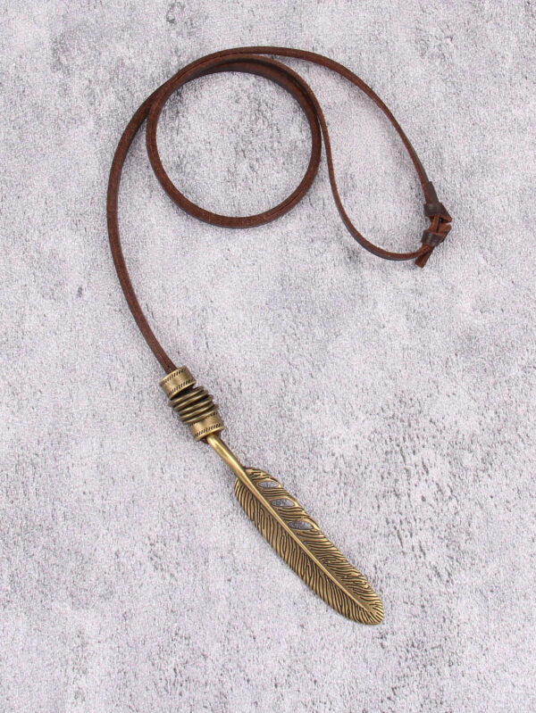 1 pièce Collier marron réglable avec pendentif en alliage en forme de plume, collier à longue chaîne décoratif unisexe, cadeau pour les fêtes – Image 10