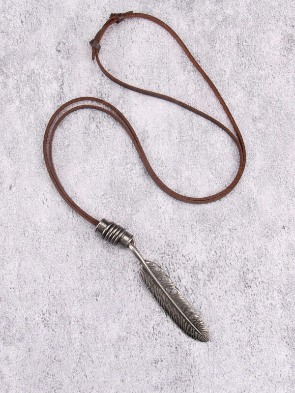 1 pièce Collier marron réglable avec pendentif en alliage en forme de plume, collier à longue chaîne décoratif unisexe, cadeau pour les fêtes – Image 11