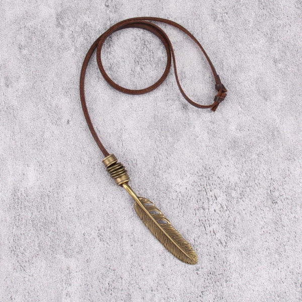 1 pièce Collier marron réglable avec pendentif en alliage en forme de plume, collier à longue chaîne décoratif unisexe, cadeau pour les fêtes – Image 12