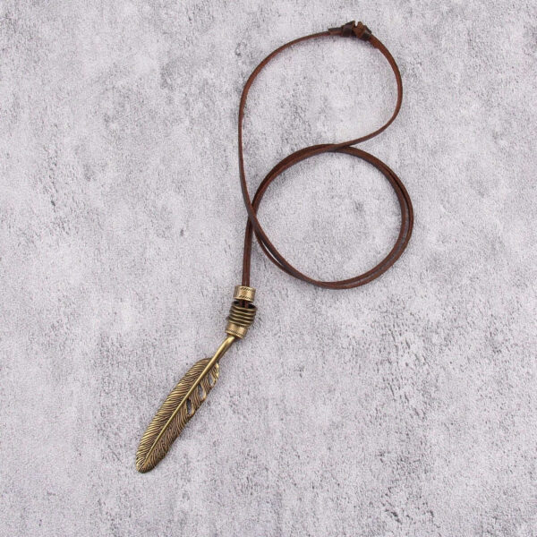 1 pièce Collier marron réglable avec pendentif en alliage en forme de plume, collier à longue chaîne décoratif unisexe, cadeau pour les fêtes – Image 13