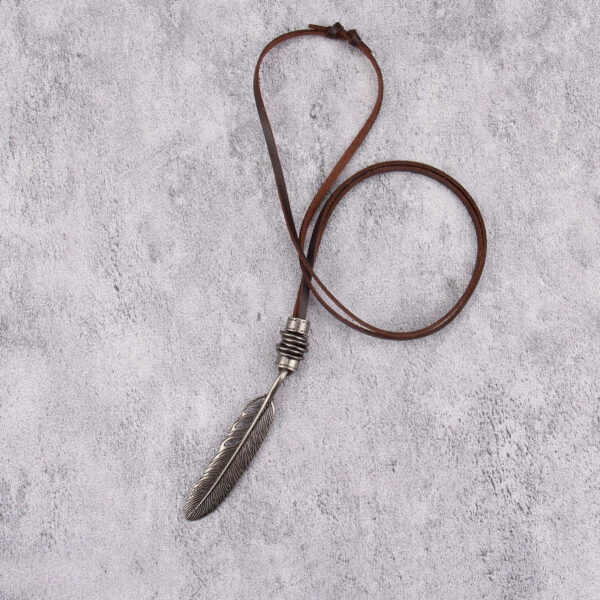 1 pièce Collier marron réglable avec pendentif en alliage en forme de plume, collier à longue chaîne décoratif unisexe, cadeau pour les fêtes – Image 16