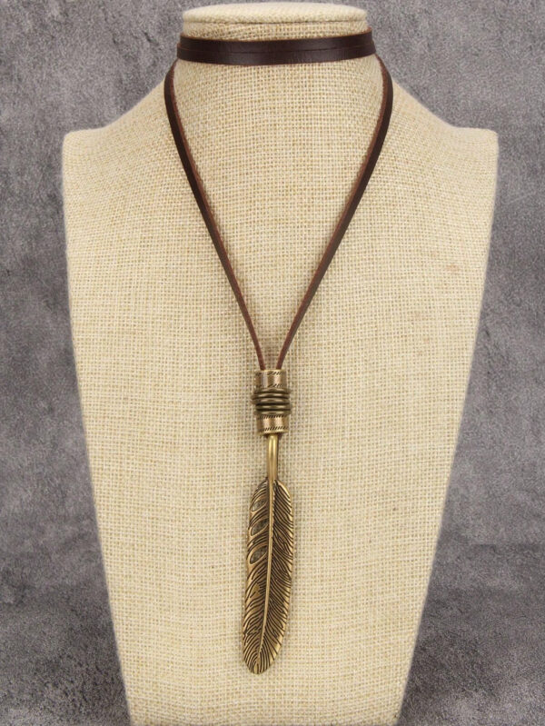 1 pièce Collier marron réglable avec pendentif en alliage en forme de plume, collier à longue chaîne décoratif unisexe, cadeau pour les fêtes – Image 17