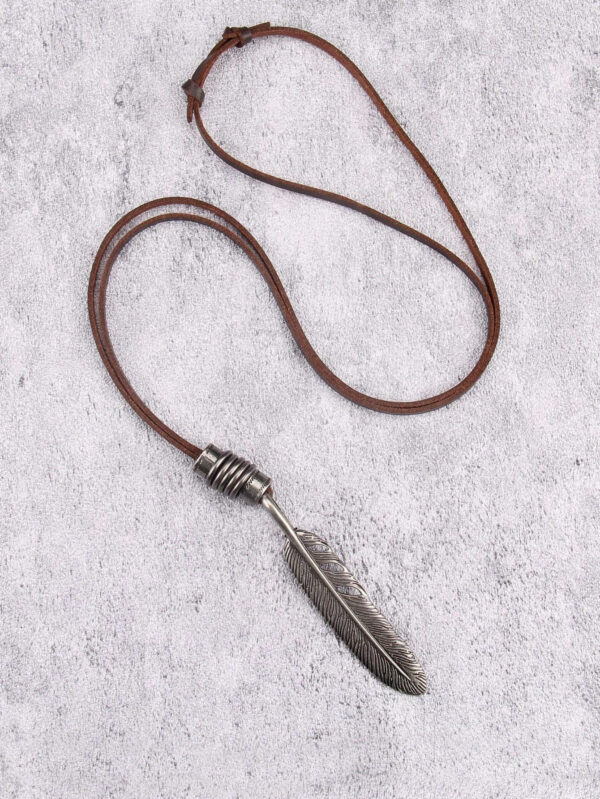 1 pièce Collier marron réglable avec pendentif en alliage en forme de plume, collier à longue chaîne décoratif unisexe, cadeau pour les fêtes – Image 19