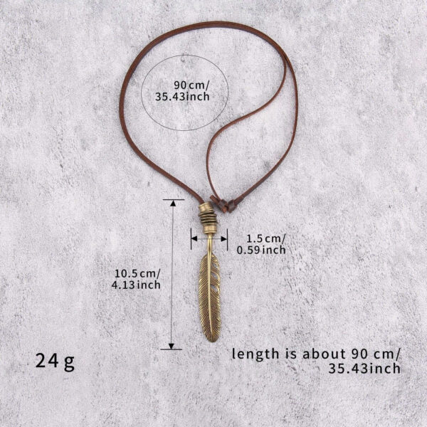 1 pièce Collier marron réglable avec pendentif en alliage en forme de plume, collier à longue chaîne décoratif unisexe, cadeau pour les fêtes – Image 20