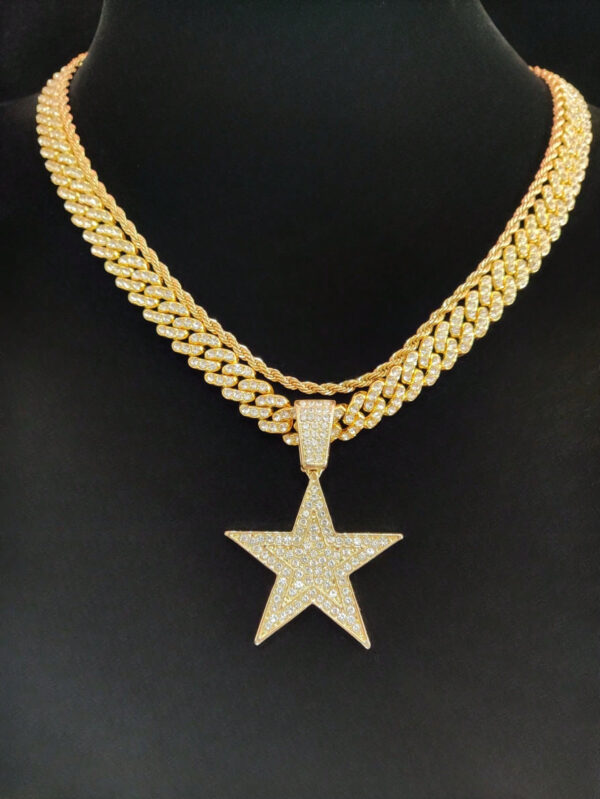 1 pièce Collier pendentif étoile à cinq branches créatif et à la mode, unisexe, style rétro hip hop, convient pour une fête ou un port quotidien, 2 styles de chaîne disponibles – Image 2