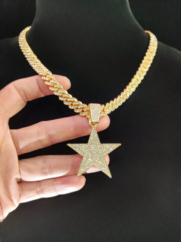 1 pièce Collier pendentif étoile à cinq branches créatif et à la mode, unisexe, style rétro hip hop, convient pour une fête ou un port quotidien, 2 styles de chaîne disponibles – Image 10