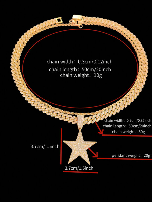 1 pièce Collier pendentif étoile à cinq branches créatif et à la mode, unisexe, style rétro hip hop, convient pour une fête ou un port quotidien, 2 styles de chaîne disponibles – Image 13