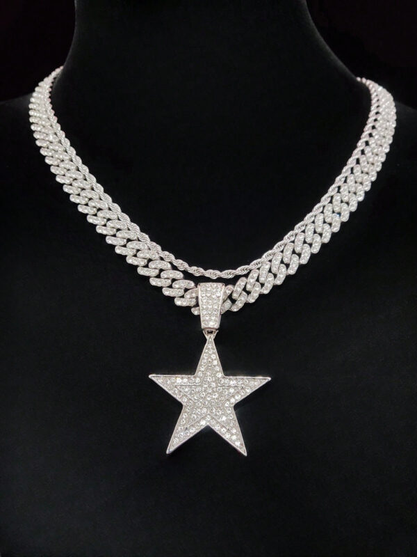 1 pièce Collier pendentif étoile à cinq branches créatif et à la mode, unisexe, style rétro hip hop, convient pour une fête ou un port quotidien, 2 styles de chaîne disponibles – Image 17