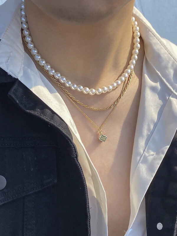 3 Pièces/ensemble Collier De Perles De Simulation Avec Pendentif Dés Créatif Et À La Mode Pour Hommes, Port Quotidien Décontracté