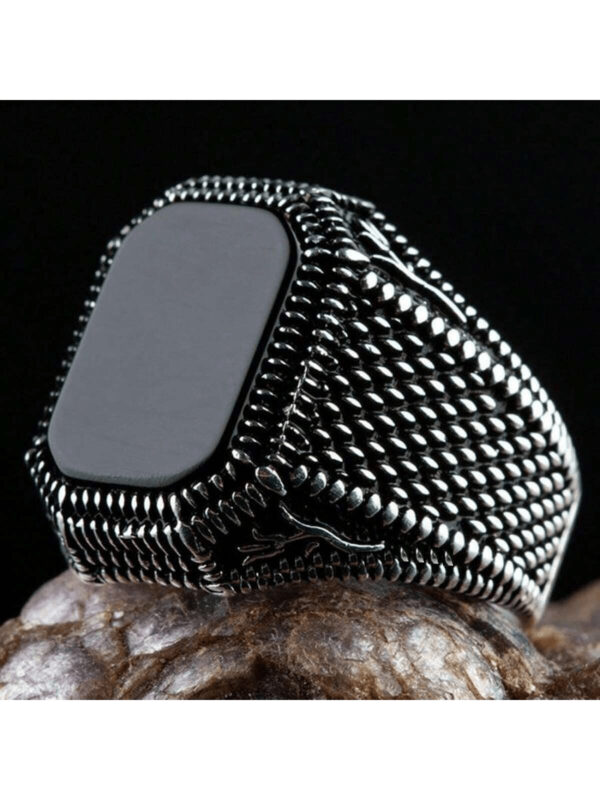 Bague En Agate Carrée Noire Vintage Pour Hommes, 1 Pièce, À La Mode, Bague De Doigt D'affaires De Personnalité Pour Hommes, Bijoux Cadeau