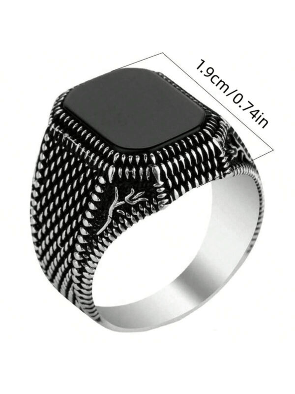 Bague En Agate Carrée Noire Vintage Pour Hommes, 1 Pièce, À La Mode, Bague De Doigt D'affaires De Personnalité Pour Hommes, Bijoux Cadeau – Image 3