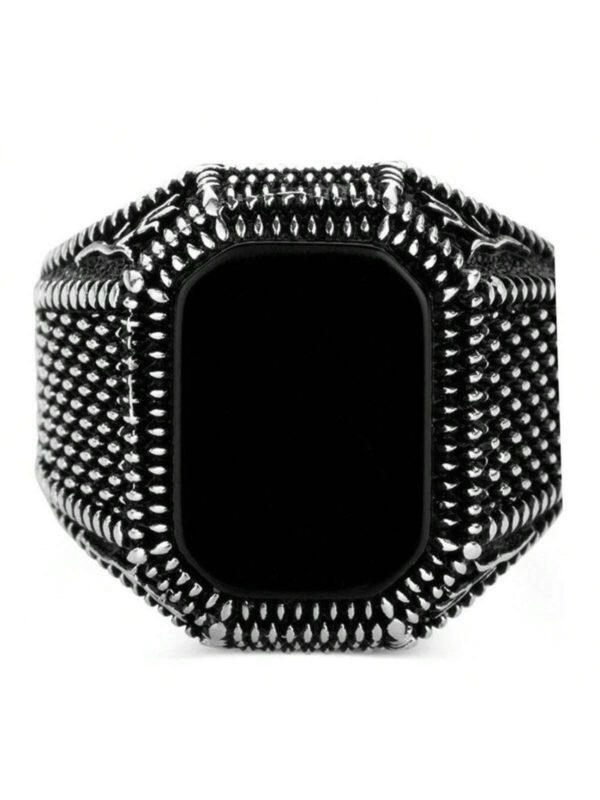 Bague En Agate Carrée Noire Vintage Pour Hommes, 1 Pièce, À La Mode, Bague De Doigt D'affaires De Personnalité Pour Hommes, Bijoux Cadeau – Image 5