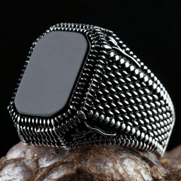 Bague En Agate Carrée Noire Vintage Pour Hommes, 1 Pièce, À La Mode, Bague De Doigt D'affaires De Personnalité Pour Hommes, Bijoux Cadeau – Image 6