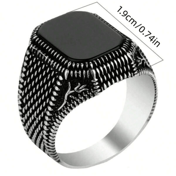 Bague En Agate Carrée Noire Vintage Pour Hommes, 1 Pièce, À La Mode, Bague De Doigt D'affaires De Personnalité Pour Hommes, Bijoux Cadeau – Image 7