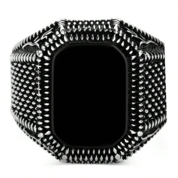Bague En Agate Carrée Noire Vintage Pour Hommes, 1 Pièce, À La Mode, Bague De Doigt D'affaires De Personnalité Pour Hommes, Bijoux Cadeau – Image 10